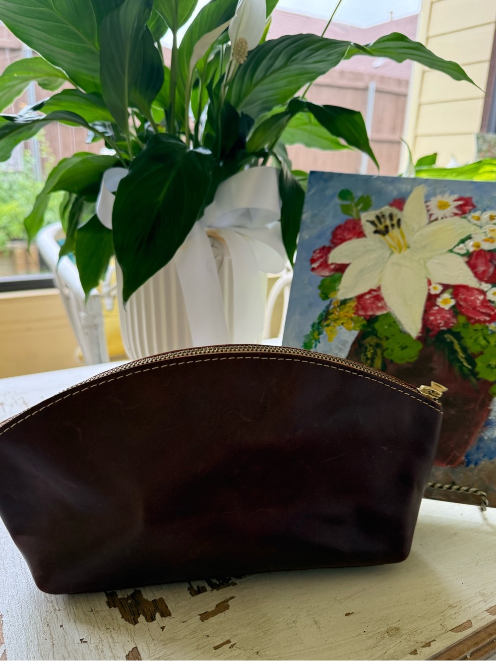 Portland Leather Goods - Total Eclipse makeup bag in shade cognac